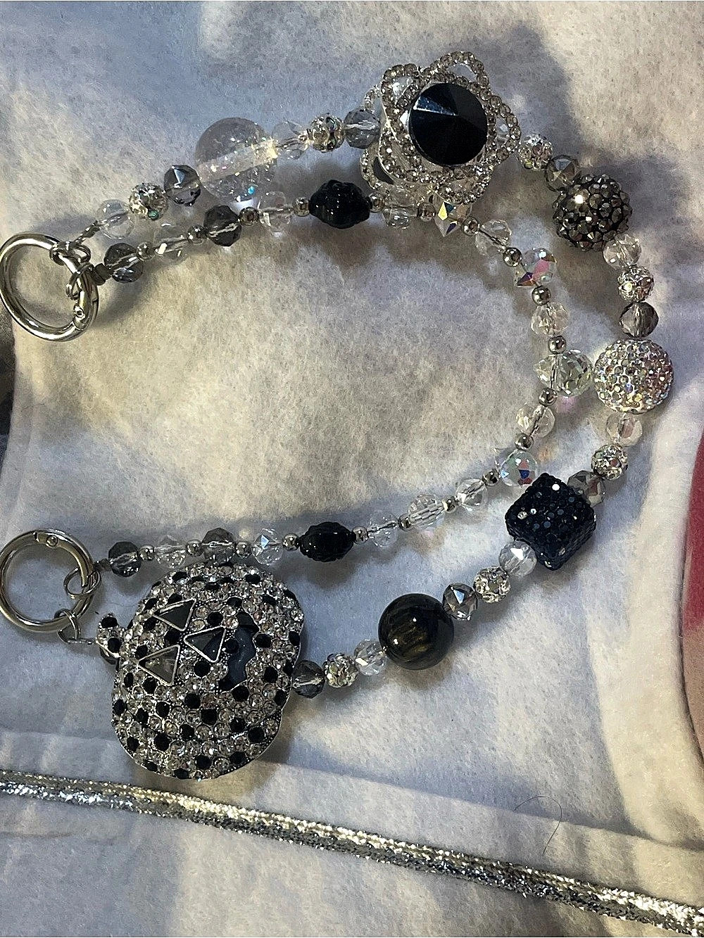 Jeweled Beaded Statement Pumpkin purse or bag charm Accessory in Silver & Black
